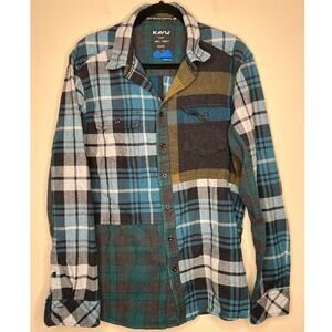 KAVU Mens Patchwork Plaid Long Sleeve Flannel Shirt SIZE LARGE